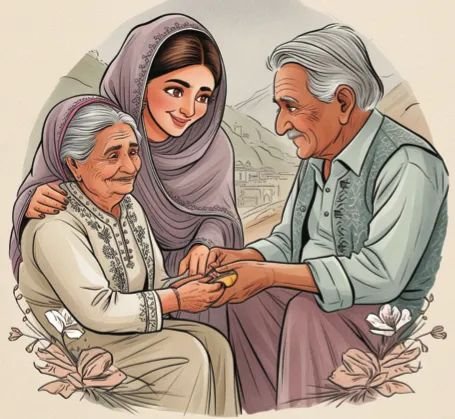 daughter taking care of her parents in their old age